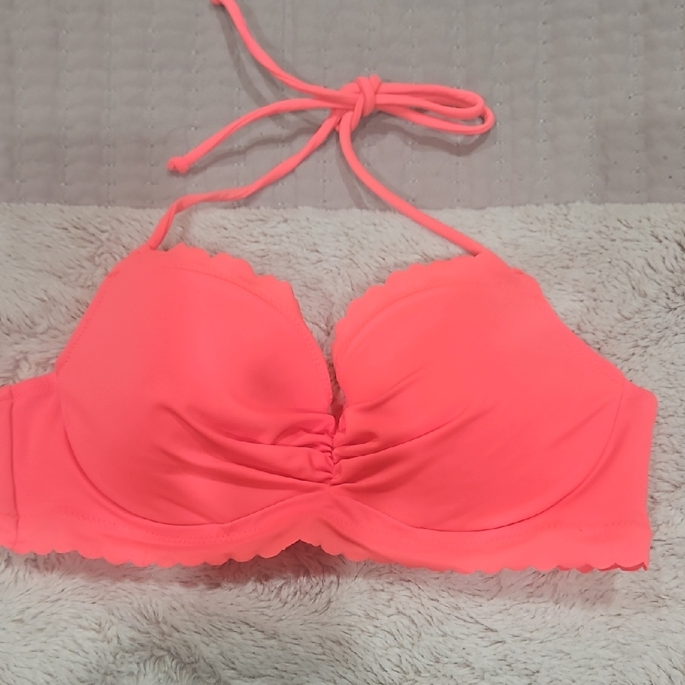 Victoria's Secret Neon Coral Ruffled Bandeau Top